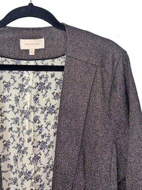 Skies Are Blue Brown Tweed Ruched Sleeve Open Front Blazer - Size XL